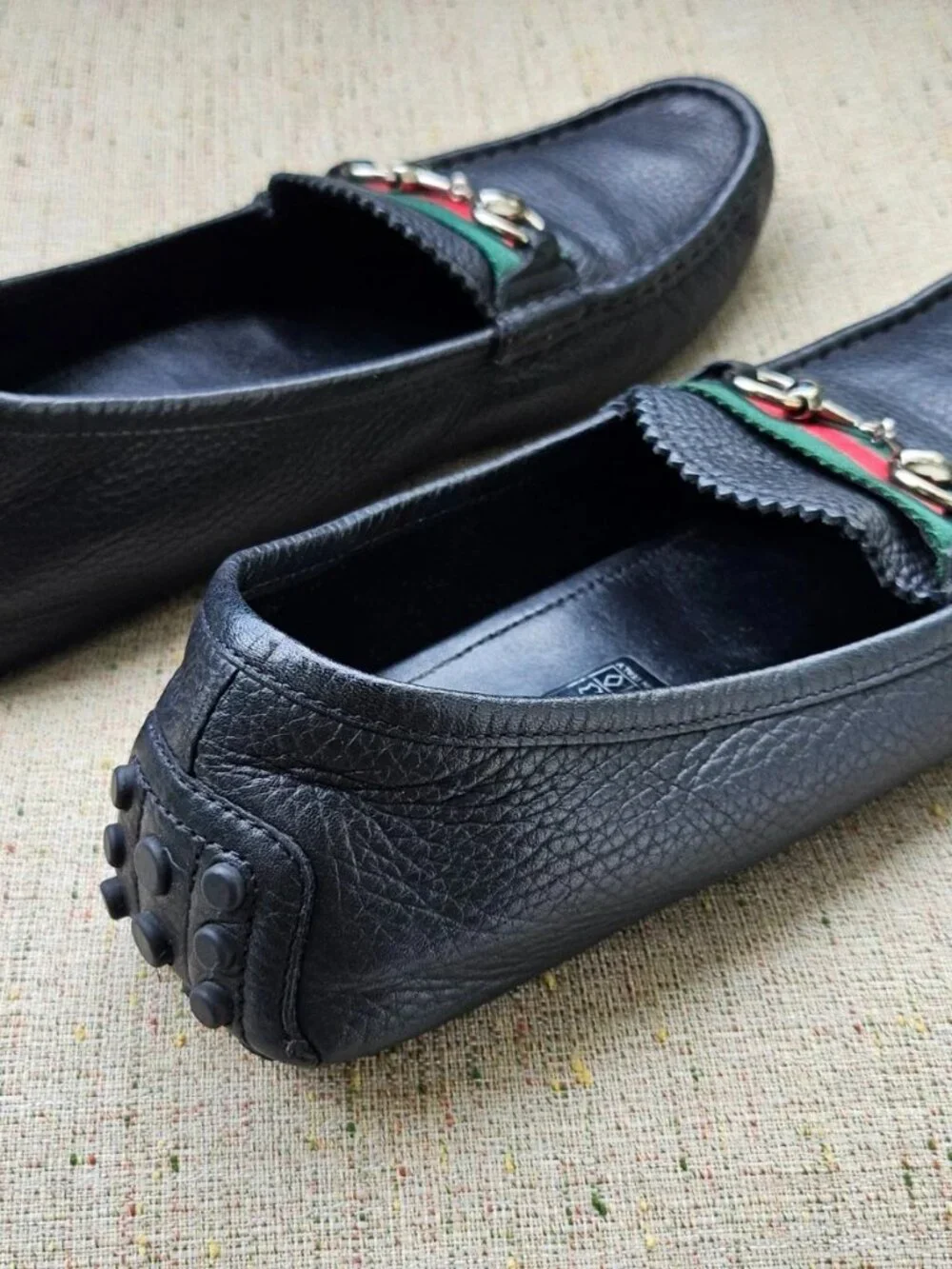 Gucci Men Shoes Loafer Black Leather Upper SlipOn Drive Moc Size 40.5 Made Italy